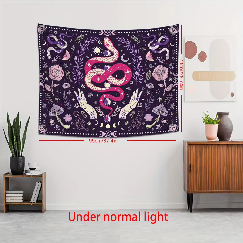 VIKAMA Wandteppich in Lila mit Tarot-, Astrologie-, Schlangen-, Hasen-, Stern- und Mondmotiven im Boho-Design, B/H: 40 x 60 cm - Bild 5