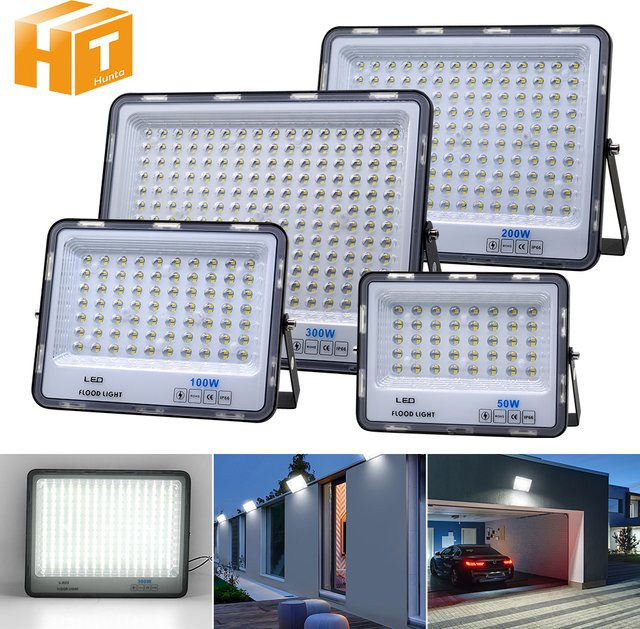 Hunta LED Flutlicht mit transparenter PC-Abdeckung für Garten und Außenbereich in Schwarz - Bild 1