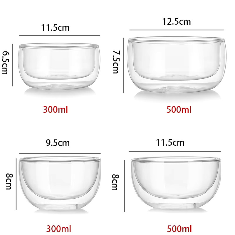 YWDL Doppelwandige Glasschüssel aus Glas, transparent, für Salat, Suppe oder Müsli, 500 ml - Bild 6