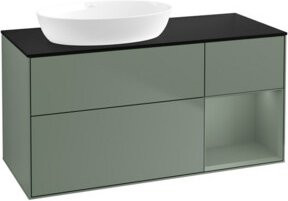 V&B Waschtischunterschrank Finion mit Wandbeleuchtung, Breite: 120 cm, Tiefe: 50,1 cm, Höhe: 50,1 cm, Farbe: Platin matt lackiert, Regenbogen Olivenmatt lackiert - Bild 1