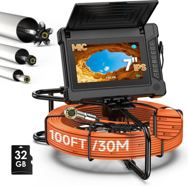 GAMWATER Kanalinspektionskamera mit 18/23mm Sonde, 20-fach Zoom und AHD 1080P Auflösung, wasserdichte Endoskopkamera mit 12 LEDs und 32GB Speicher - Bild 1