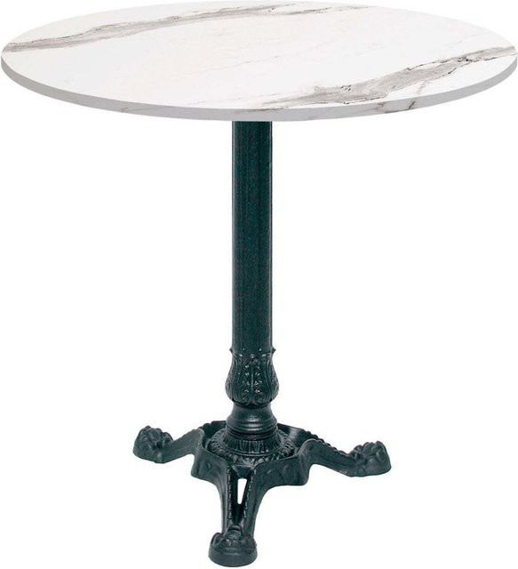 RestooTab Bistrotisch rund in Stein- und Holzoptik, Weiß/Grau/Marmoriert mit schwarzem Gestell, Durchmesser: 70 cm, Höhe: 75 cm - Bild 1