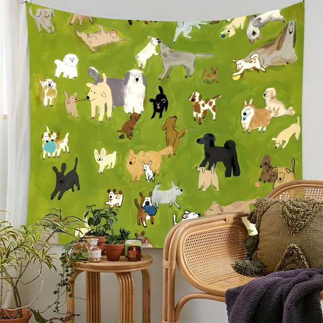 VIKAMA Wandteppich mit Hundemotiv in Mehrfarbig, Rechteckig, B/H: 60 x 40 cm - Bild 1