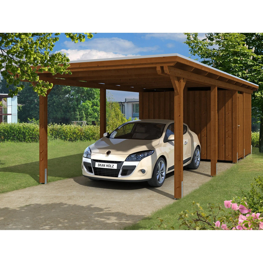Skan Holz Carport Emsland mit Abstellraum in Nussbaum Braun B/T: 846 x 354 cm, Höhe: 238 cm - Bild 2