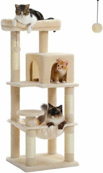 Pawz Road Kratzbaum für Katzen mit Hängematte in Beige, Höhe: 116 cm, Breite: 40 cm, Tiefe: 40 cm - Bild 1