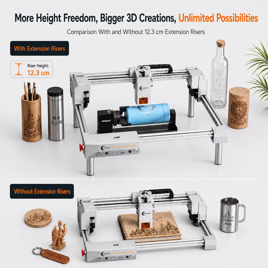 Carverall JL9 20W Lasergravierer und -schneider in Silber mit Doppelmotor-Antrieb, Luftunterstützung und 0,01mm Präzision, Desktop-Lasergraviermaschine mit 3 Fokusmodi und WiFi/App/LightBurn/CutLabX Steuerung, Arbeitsbereich: 30 x 30 cm - Bild 3