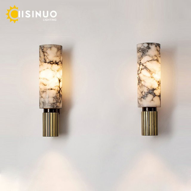 IISINUO Wandleuchte aus weißem Naturmarmor mit E27-Fassung, moderne Zylinder-Wandlampe für Wohnzimmer, Schlafzimmer und Flur, Höhe: 39,9 cm - Bild 1