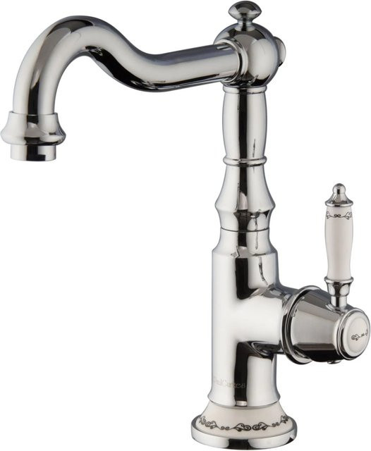 PaulGurkes Nostalgie Küchenarmatur und Waschtischarmatur im Retrodesign aus Messing in Silber und Chrom mit schwenkbarem Auslauf - Bild 1