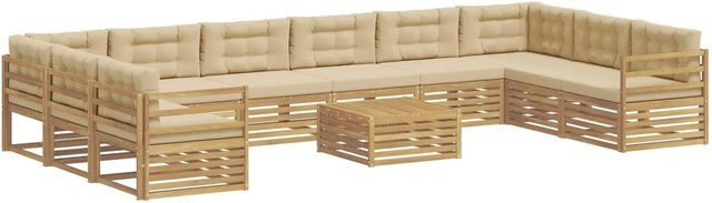 vidaXL Sofagarnitur aus Massivholz Akazie in Beige mit Latten-Design - Bild 1