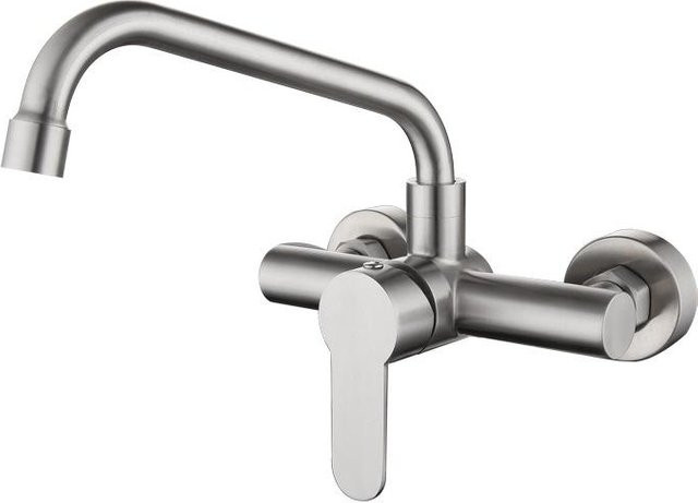 Chic Home Küchenarmatur aus 304 Edelstahl für die Wandmontage, Einhebelmischbatterie mit 360 Grad schwenkbarem Auslauf in Grau/Silber - Bild 1