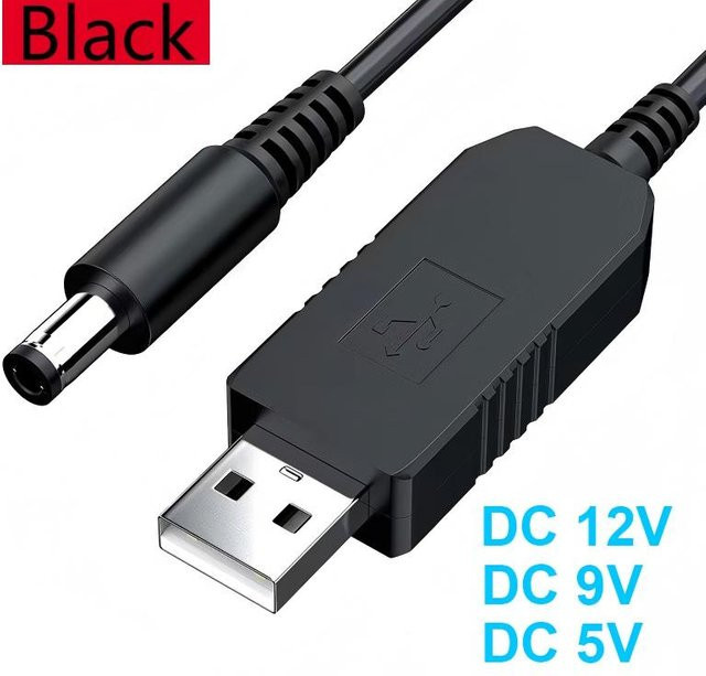PHONEPACE USB-C zu DC Booster-Konverter Kabel für 5V zu 5V/9V/12V in Schwarz, Steckergröße 5,5 x 2,1 mm - Bild 1