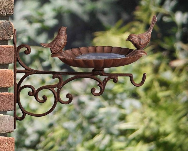 Esschert Design Vogeltränke und Futterschale zur Wandmontage aus Gusseisen in Antik-Braun - Bild 1