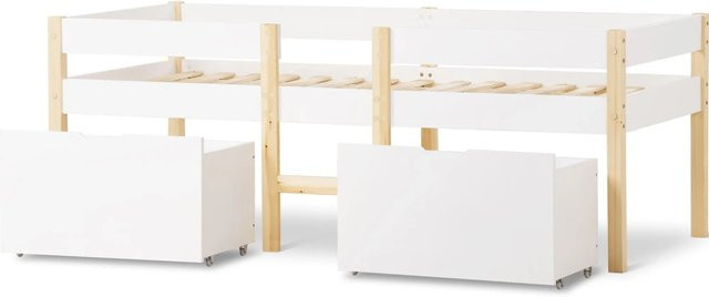 okwish Kinderbett aus Kiefer-Massivholz mit Schublade und Rausfallschutz, Weiß, B/T/H: 90 x 190 x 77 cm - Bild 1