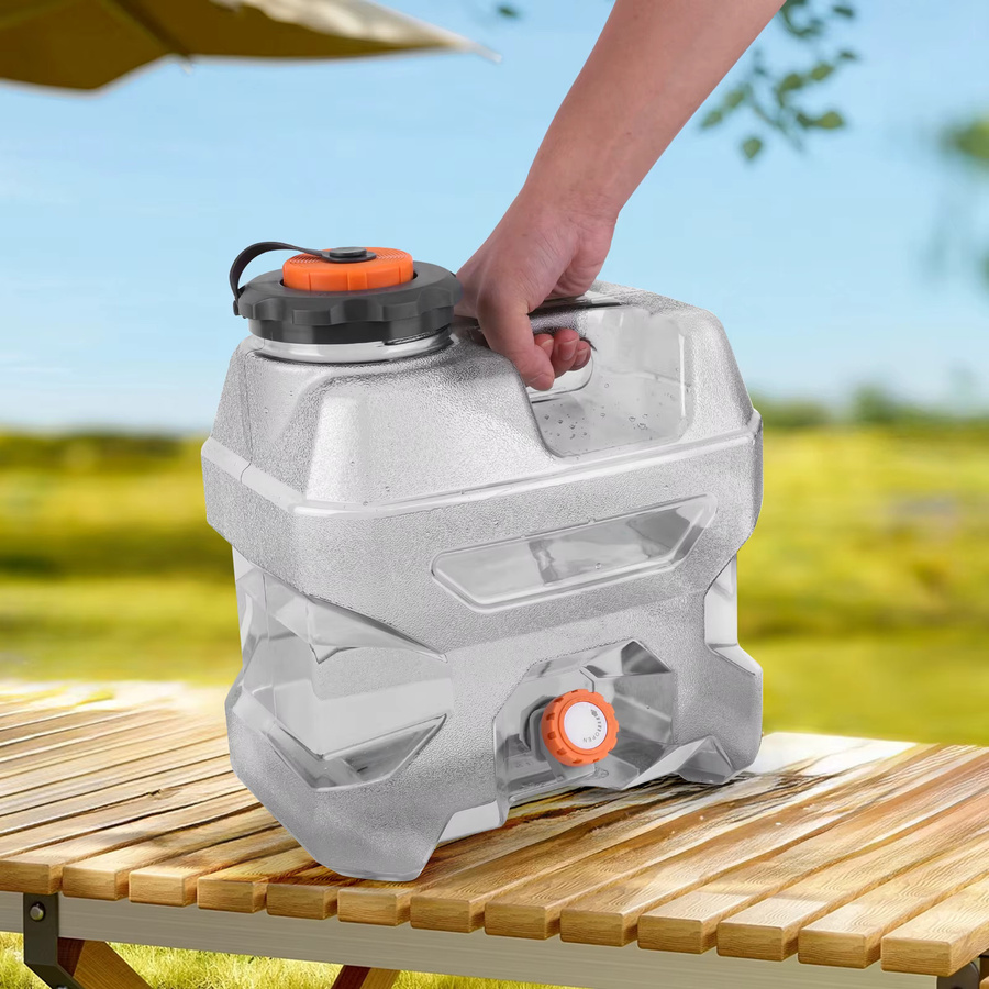 Alloet Wasserbehälter mit Zapfhahn, tragbarer Wassertank für Camping und Outdoor, transparent grau, 12 l - Bild 3