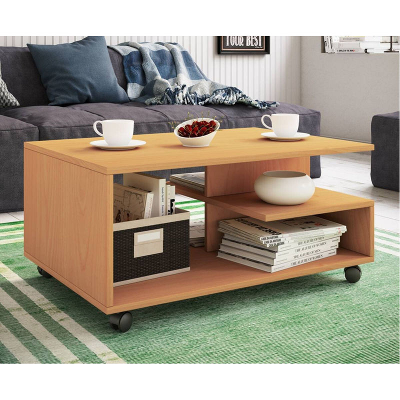 Rollbarer VCM Couchtisch Stango in Buche mit Holzstruktur-Nachbildung, braun, B/T/H: 80 x 50 x 40 cm - Bild 4