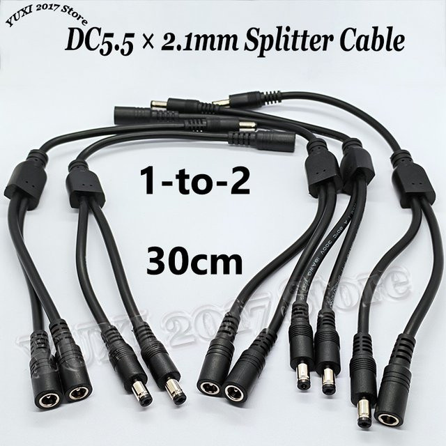YuXi DC5,5 x 2,1 mm Splitterkabel 1 auf 2, Verlängerungskabel Schwarz, Länge: 30 cm - Bild 1