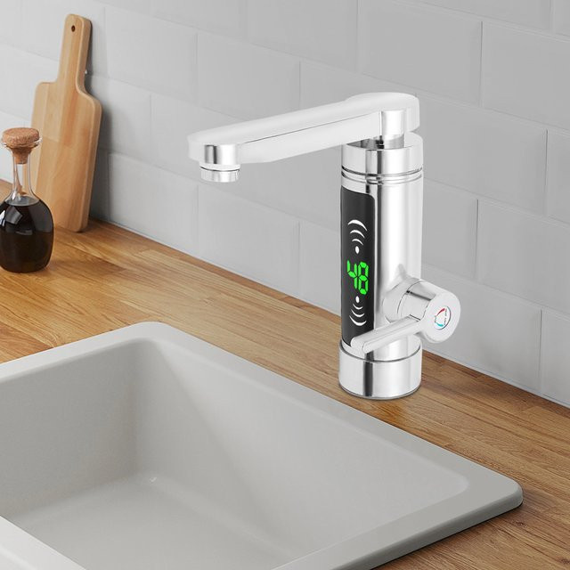 Aohuada Elektrischer Durchlauferhitzer mit Wasserfall-Funktion für Küche und Bad, 3KW, Edelstahl, Silber - Bild 1