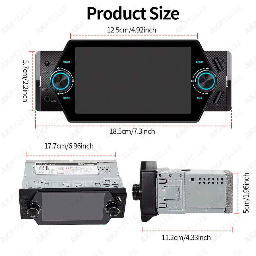 AKAMATE Autoradio mit 5 Zoll IPS Touchscreen, CarPlay, Android Auto, MP5 Multimedia Player, Bluetooth und Mirrorlink, Schwarz, 2DIN Universal - Bild 6