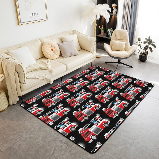 Karpetti Bereichsteppich Feuerwehrauto Motiv, Waschbarer Teppich für Kinderzimmer und Wohnzimmer, B/B: 40 x 60 cm - Bild 1