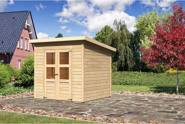 Karibu Holz-Gartenhaus Vellinge Natur Unbehandelt in Braun mit modernem Design B/T/H: 208 x 210 x 216 cm - Bild 1