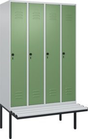 C+P Spind Classic PLUS Garderobenschrank mit Sitzbank, 4 Abteile, Lichtgrau, B/T/H: 212 x 120 x 81,5 cm - Bild 1