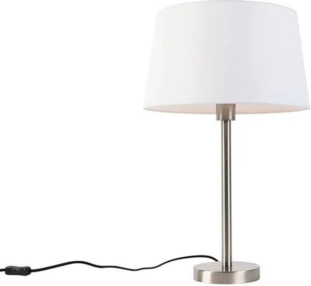 QAZQA Moderne Tischlampe Simplo aus Stahl mit weißem Schirm, dimmbar, E27, Höhe: 32 cm - Bild 1
