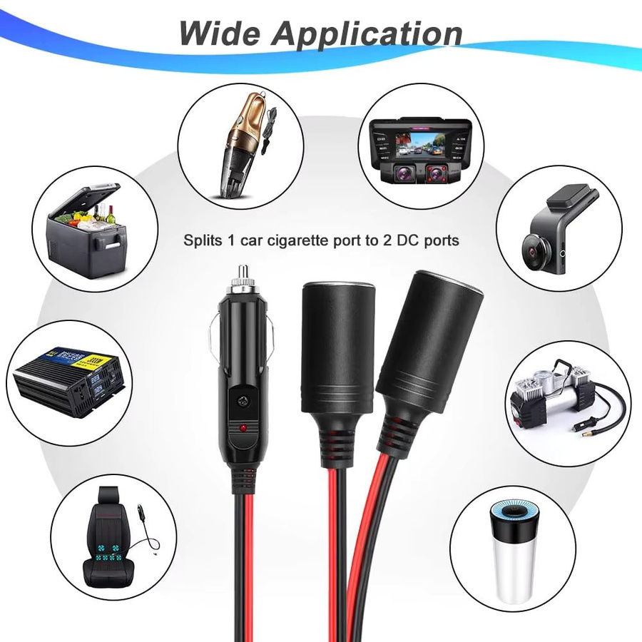 Bloopow Zigarettenanzünder-Verlängerungskabel 1 auf 2 DC 12 V Splitter-Adapter, Schwarz, Länge: 1,8 m - Bild 5
