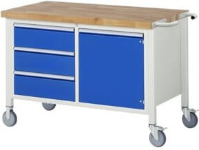 Rau Fahrbare Werkbank 8468 in Grau und Weiß mit 3 Schubladen und 1 Tür, höhenverstellbar, B/T/H: 125 x 70 x 88 cm - Bild 1