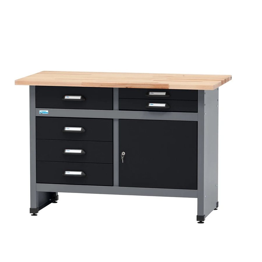 Küpper Werkbank eintürig mit 6 Schubladen, Schwarz-Hellgrau, B/T/H: 120 x 60 x 84 cm - Bild 2