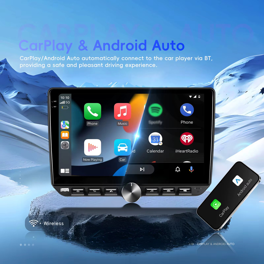 Podofo Universelles 2DIN Autoradio mit 4GB RAM und 64GB Speicher, Kabelloses CarPlay, Android Auto, Mirror Link, GPS, WLAN und Bluetooth in Schwarz - Bild 2