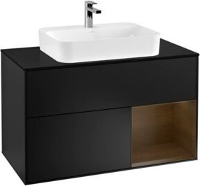 V&B Waschtischunterschrank Finion 100 mit LED-Beleuchtung und Regalfach, Wandmontage, Schwarz lackiert, Breite: 100 cm - Bild 1