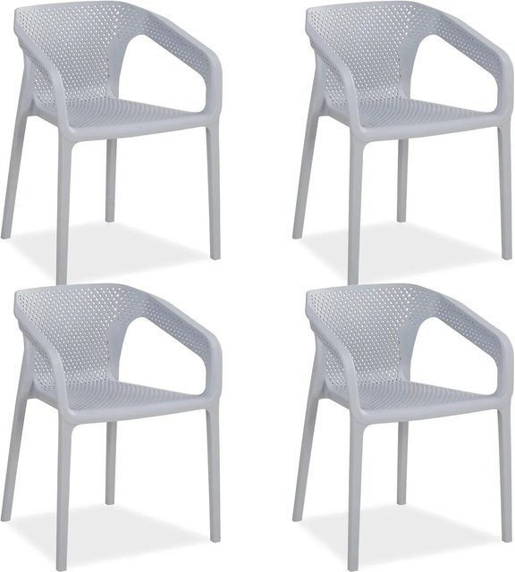 Homestyle4u Gartenstuhl 4er Set in Grau aus Kunststoff, stapelbar und UV-beständig - Bild 1