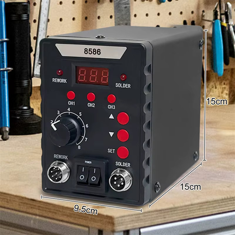 Bromose 8586 2-in-1 Lötstation mit Digitalanzeige und Heißluft-Reparaturwerkzeug, 750W, Schwarz - Bild 4