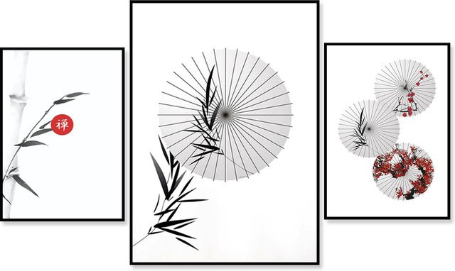 Jack York Poster Japanischer Sonnenschirm in Weiß mit Orientalischem Grafik-Design - Bild 1