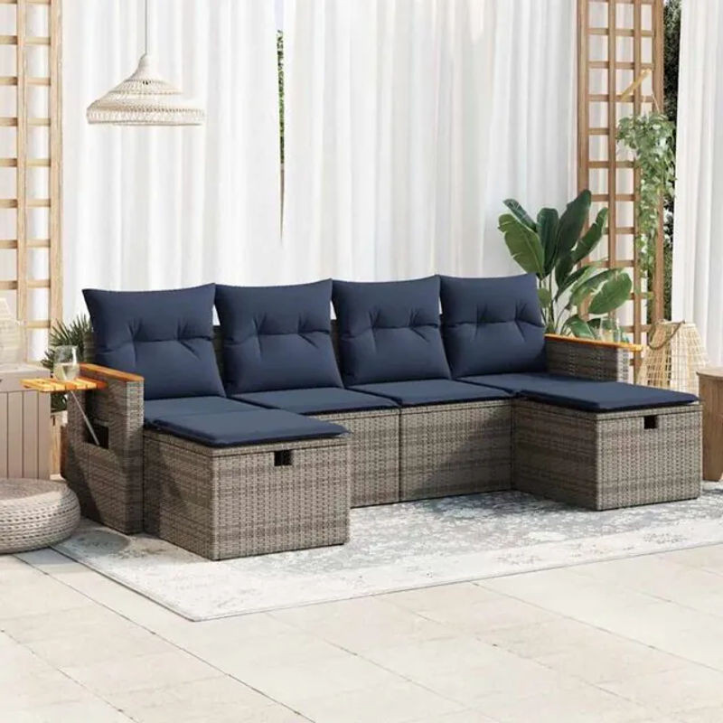 6-teilige moderne Garten-Sofagarnitur aus Poly-Rattan mit Kissen in Grau von vidaxl - Bild 1