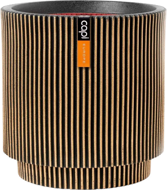 Blumentopf Groove von Aplanta in Gold, Zylinder, Breite: 44 cm, Höhe: 46 cm - Bild 1