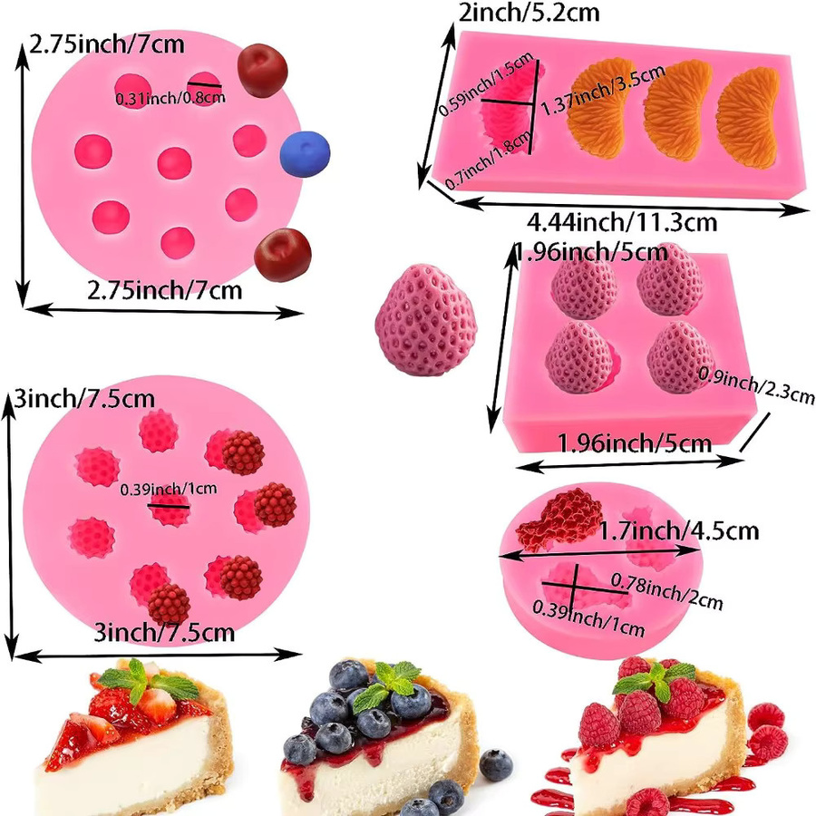 5er Set Silikon-Backformen in Fruchtoptik für Schokolade und Kuchen, Farben: Orange und Pink - Bild 2