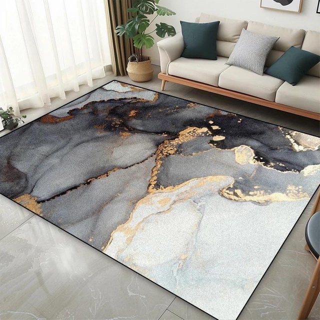 Moderner Teppich HGHT in Grau mit abstraktem Streifenmuster, rutschfest und waschbar, B/T: 180 x 250 cm - Bild 1