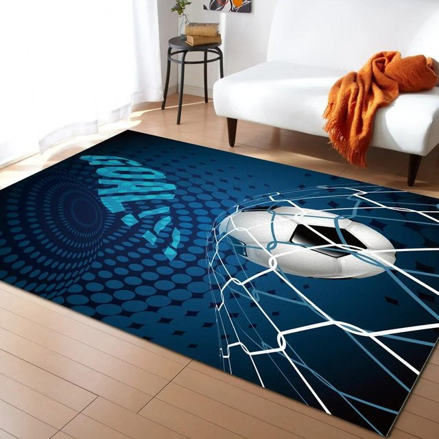 Karpetti Fußball Teppich mit Ball-Motiv in Blau, B/B: 100 x 160 cm - Bild 1