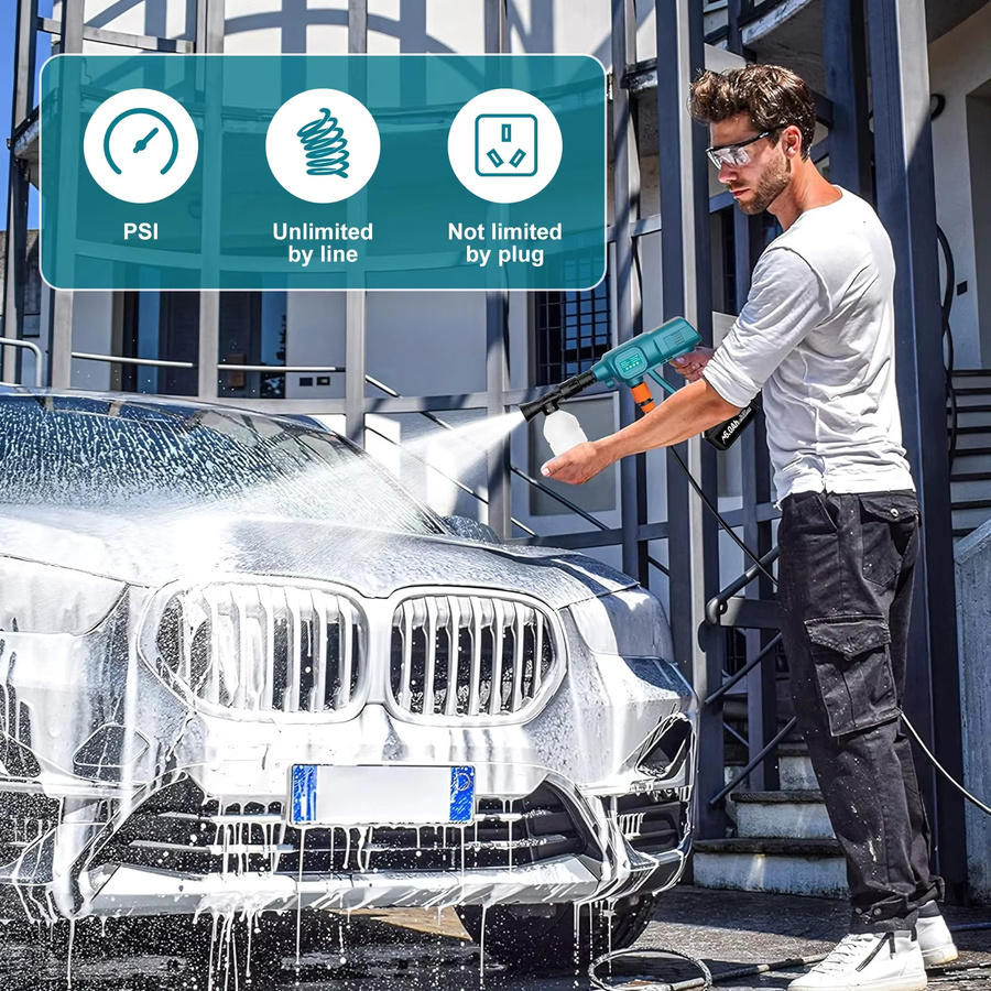 Powtree Hochdruck-Wasserpistole für Makita 18V Akku, kabelloser Hochdruckreiniger für Auto- und Hausreinigung - Bild 2