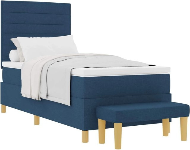 vidaXL Boxspringbett mit Matratze und Kopfteil in Blau, modernes Design aus Stoff und Holz, B/T/H: 90 x 200 x 128 cm - Bild 1