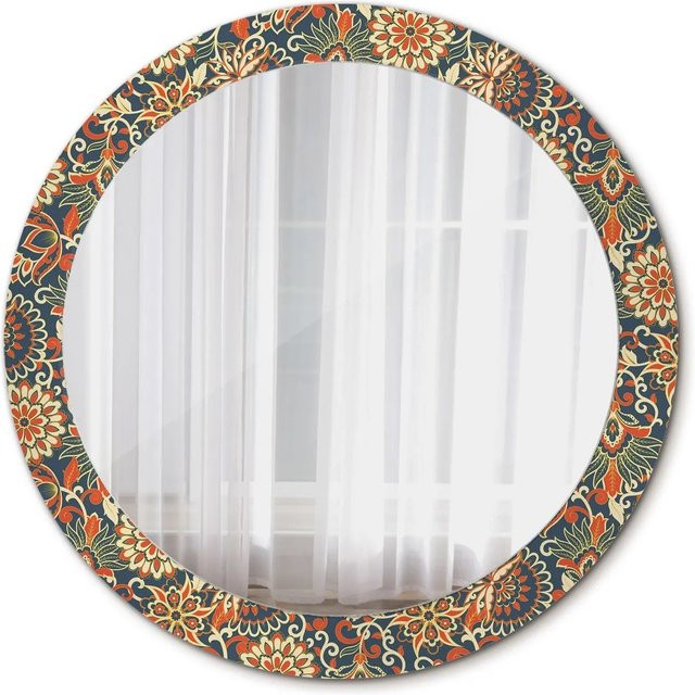 Tulup Runder Spiegel mit Retro Blumenmuster in Orange und Multicolour, Durchmesser: 90 cm - Bild 1