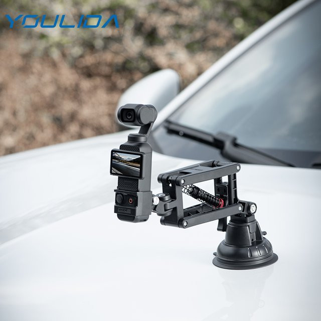 YOULIDA Auto Halterung mit Z-Achsen-Stabilisator und Saugnapf für DJI Pocket 3, Action 4/5 Pro, Insta360 X5 X4 GO3S und GoPro in Schwarz - Bild 1