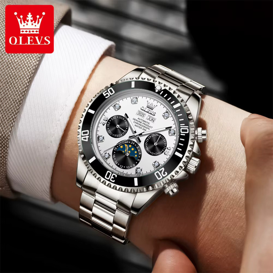 OLEVS Automatik-Armbanduhr, Edelstahl, Mondphase, Silber, Herren - Bild 2