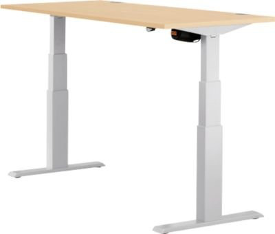 Schäfer Shop Select Schreibtisch ERGO-T elektrisch höhenverstellbar mit T-Fuß und Kabeldurchlass, Ahorn-Dekor/weißaluminium, B: 120 cm, T: 80 cm, H: 64-130 cm - Bild 1