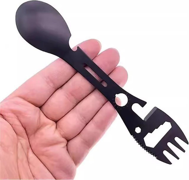 10-in-1 Multifunktions Camping-Picknickzubehör Set mit Besteck und Flaschenöffner in Schwarz und Weiß Matt - Bild 1