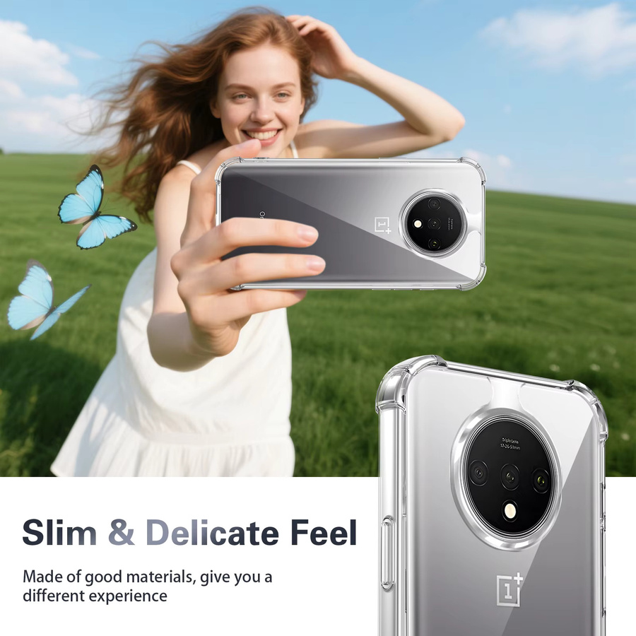 OnePlus 7T Silikon Bumper Handyhülle mit Airbag-Schutz und klarer Rückseite für HD1903, HD1901 und HD1905, Transparent - Bild 4