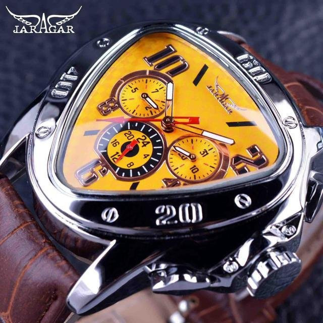 Jaragar Automatik-Armbanduhr, Edelstahl, Gold, Leder, Herren - Bild 1