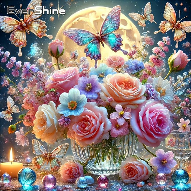 Evershine 5D Diamond Painting Set Blumenmosaik mit Rosen und Schmetterlingen, Multicolour, B/H: 20 x 20 cm - Bild 1