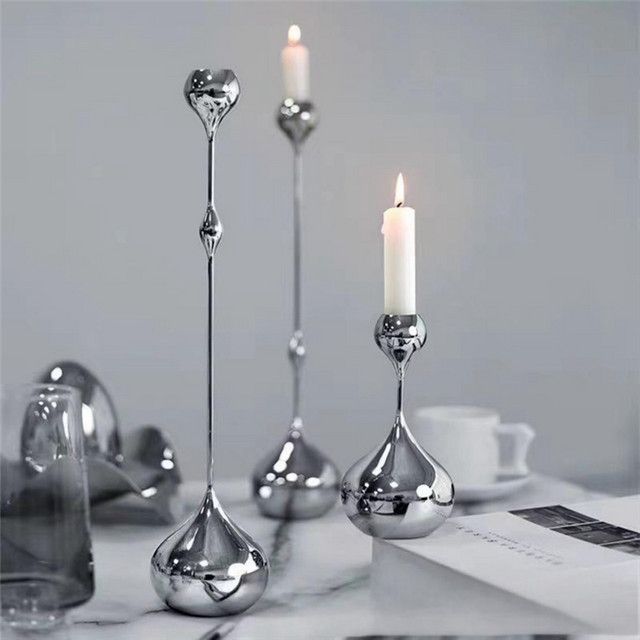 ABUI Kerzenhalter aus silbernem Metall für romantische Tischdekoration und Hochzeiten - Bild 1